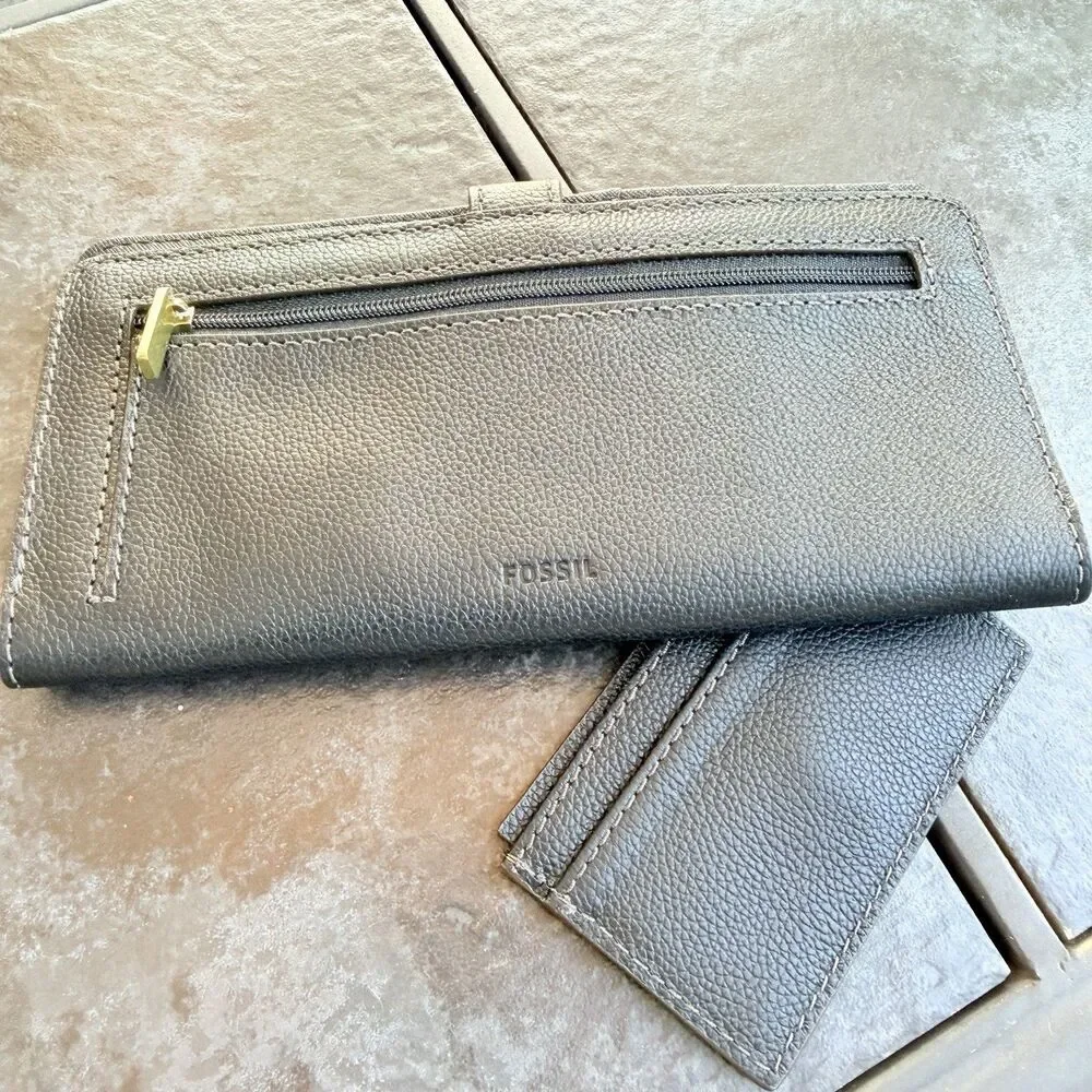 Fossil Myra Tab Clutch Black Leather Wallet SWL2449001 Purse NWT $88 Retail